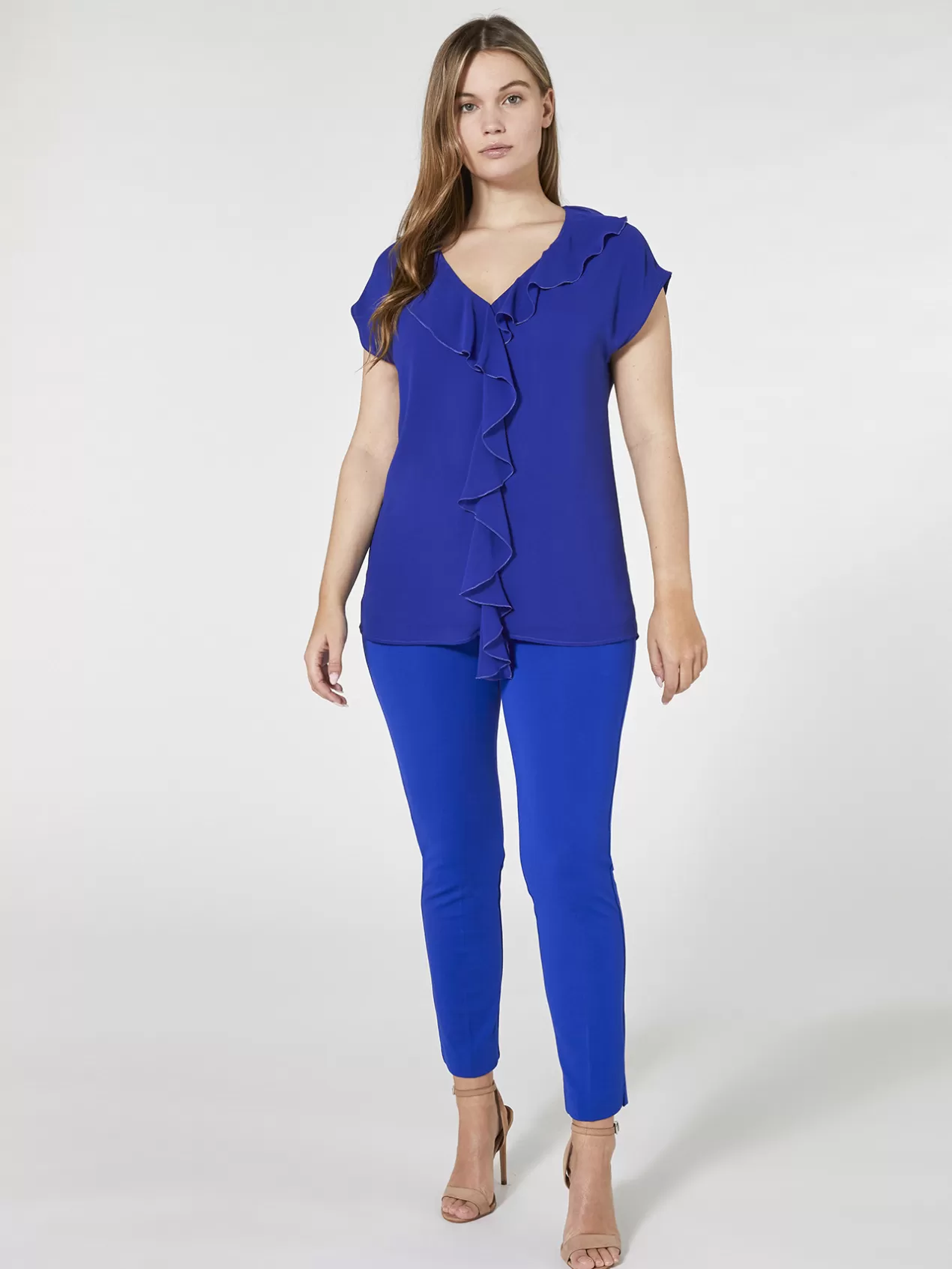 Store Elena Mirò Blouse Manches Courtes Avec Jabot Bleuet