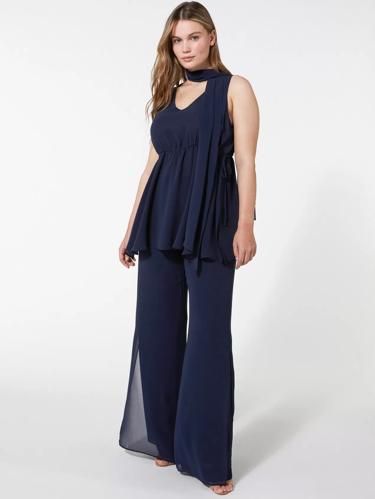 Cheap Elena Mirò Ensemble Elegant Compose D'Un Top, D'Un Pantalon Et D'Une Etole Bleu