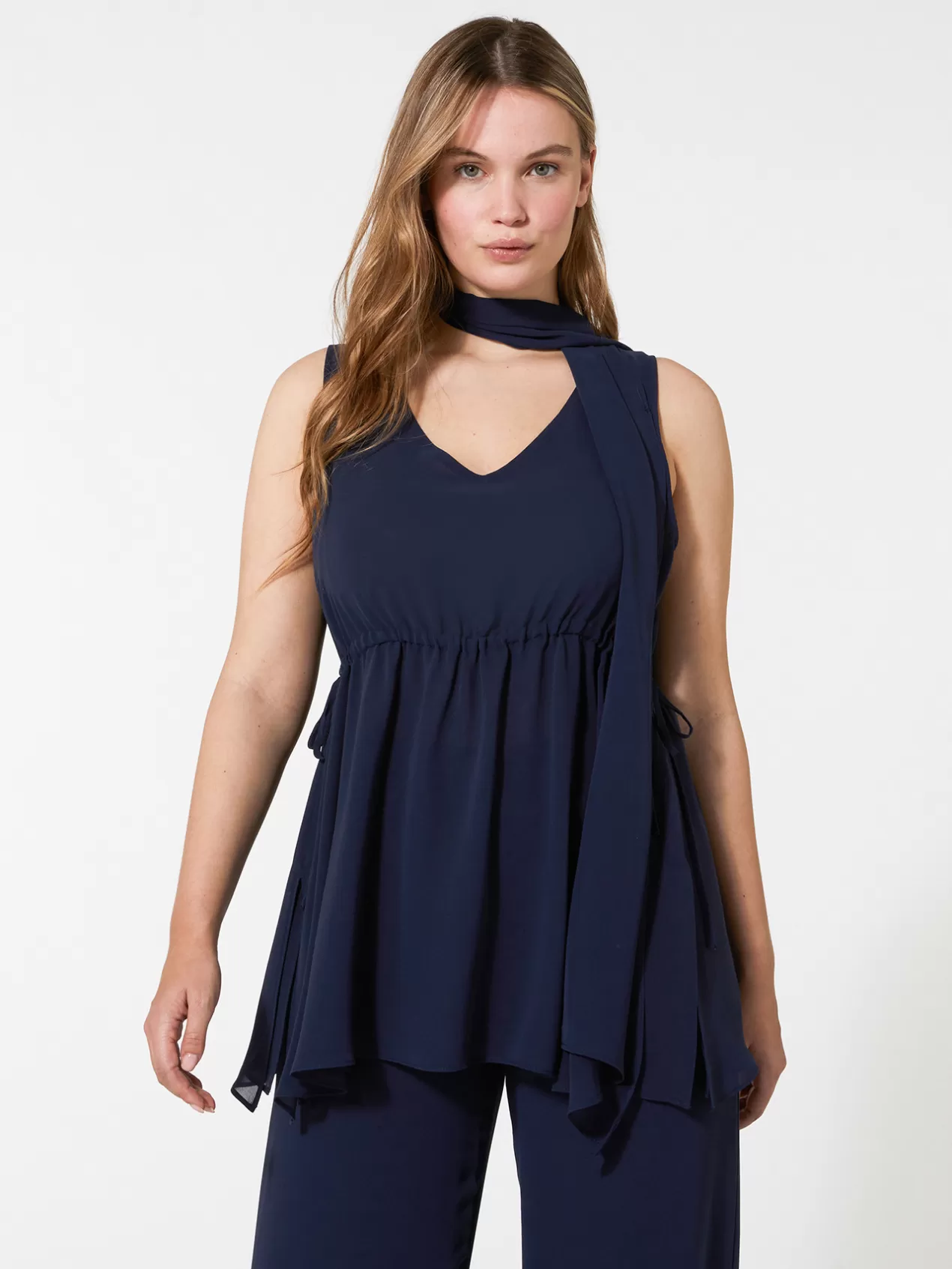 Cheap Elena Mirò Ensemble Elegant Compose D'Un Top, D'Un Pantalon Et D'Une Etole Bleu