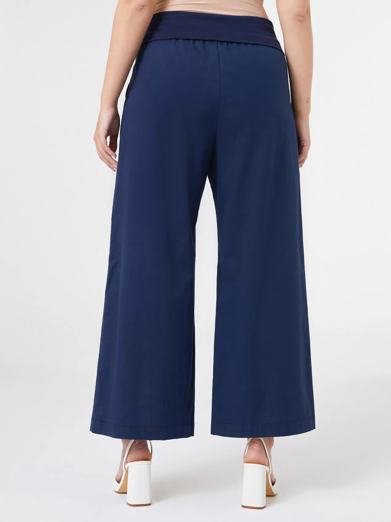 Clearance Elena Mirò Pantalon Cropped Avec Bord A La Taille Bleu