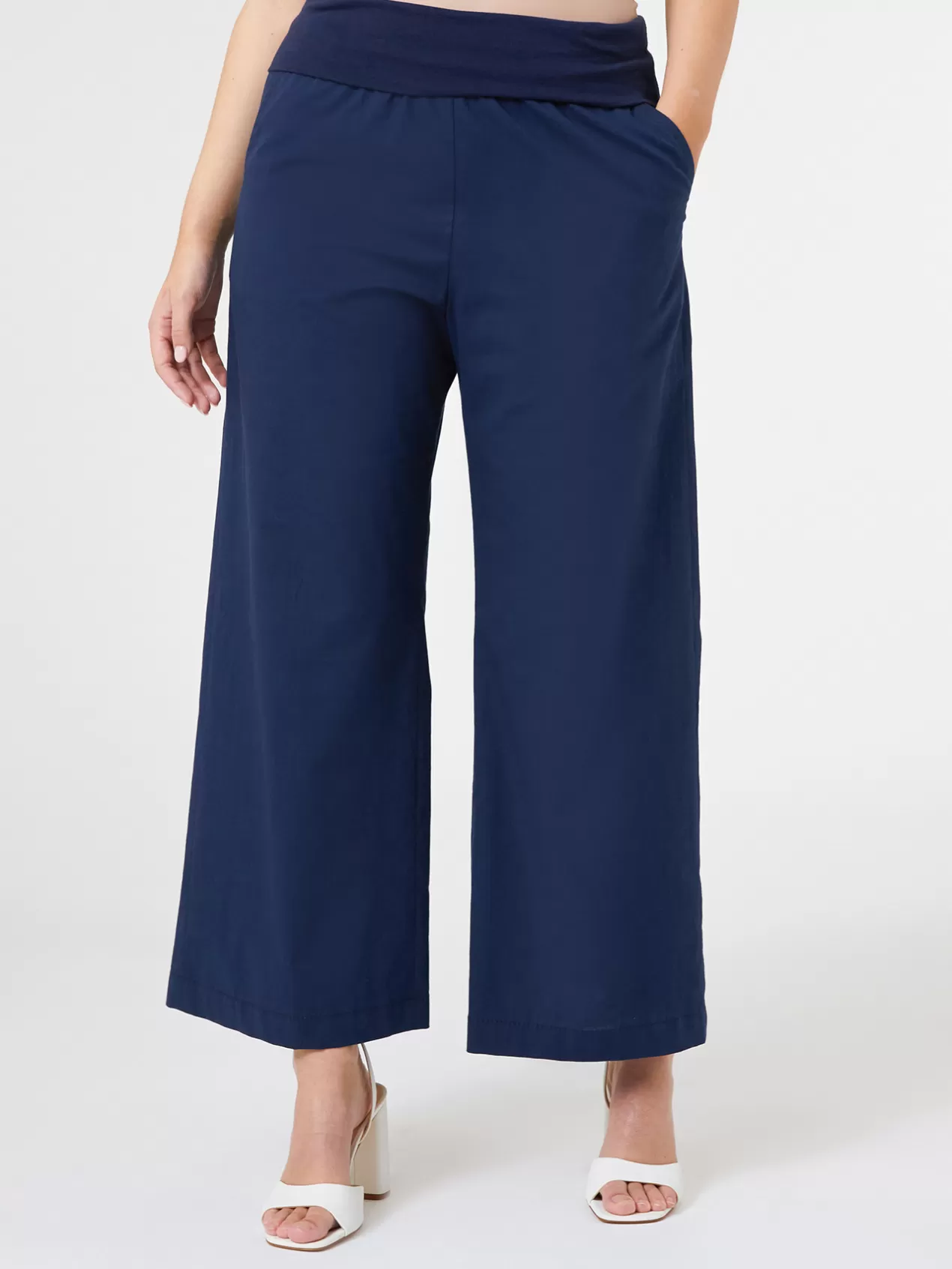 Clearance Elena Mirò Pantalon Cropped Avec Bord A La Taille Bleu