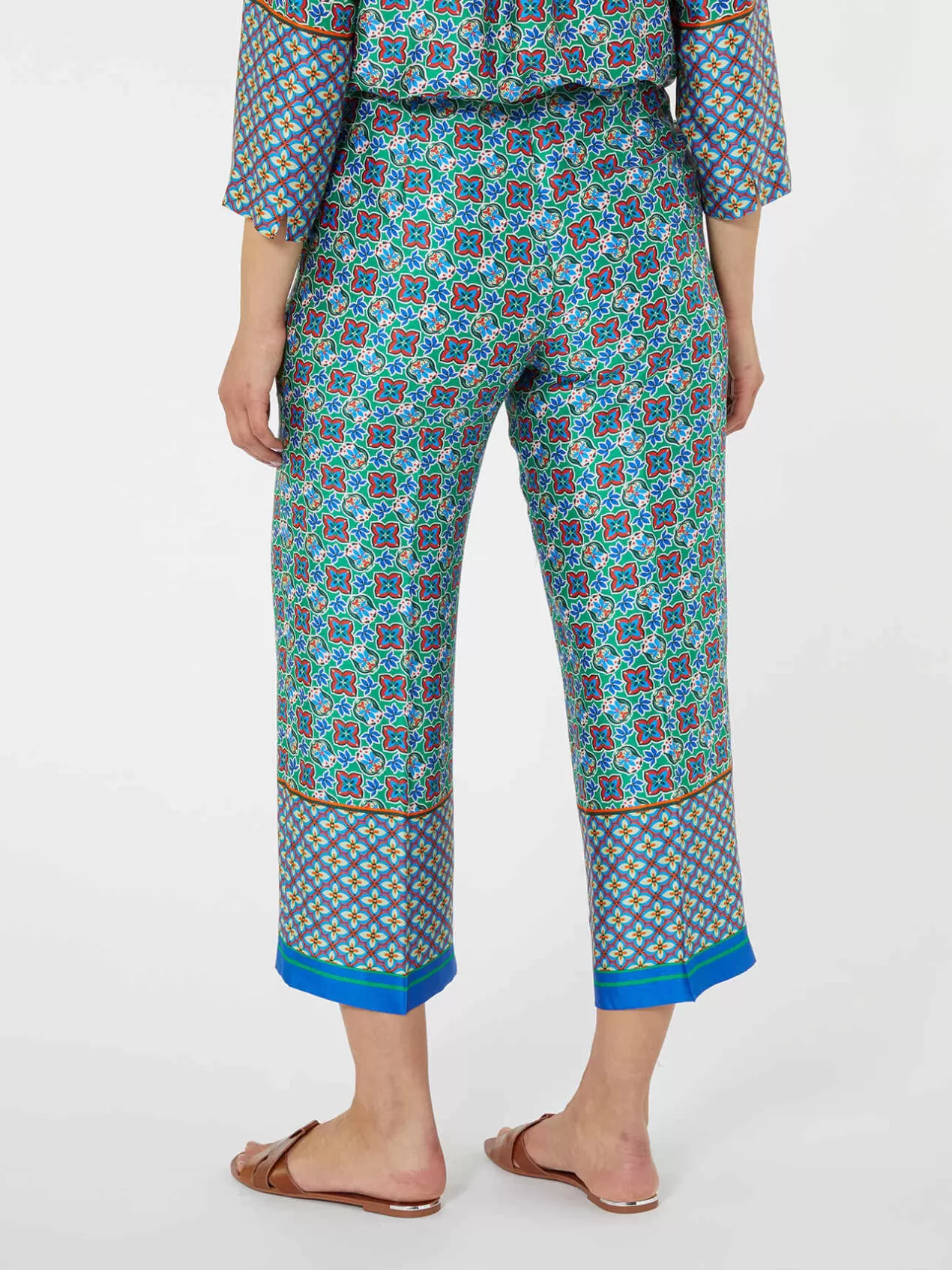 Clearance Elena Mirò Pantalon Droit A Imprime Ethnique Bleu