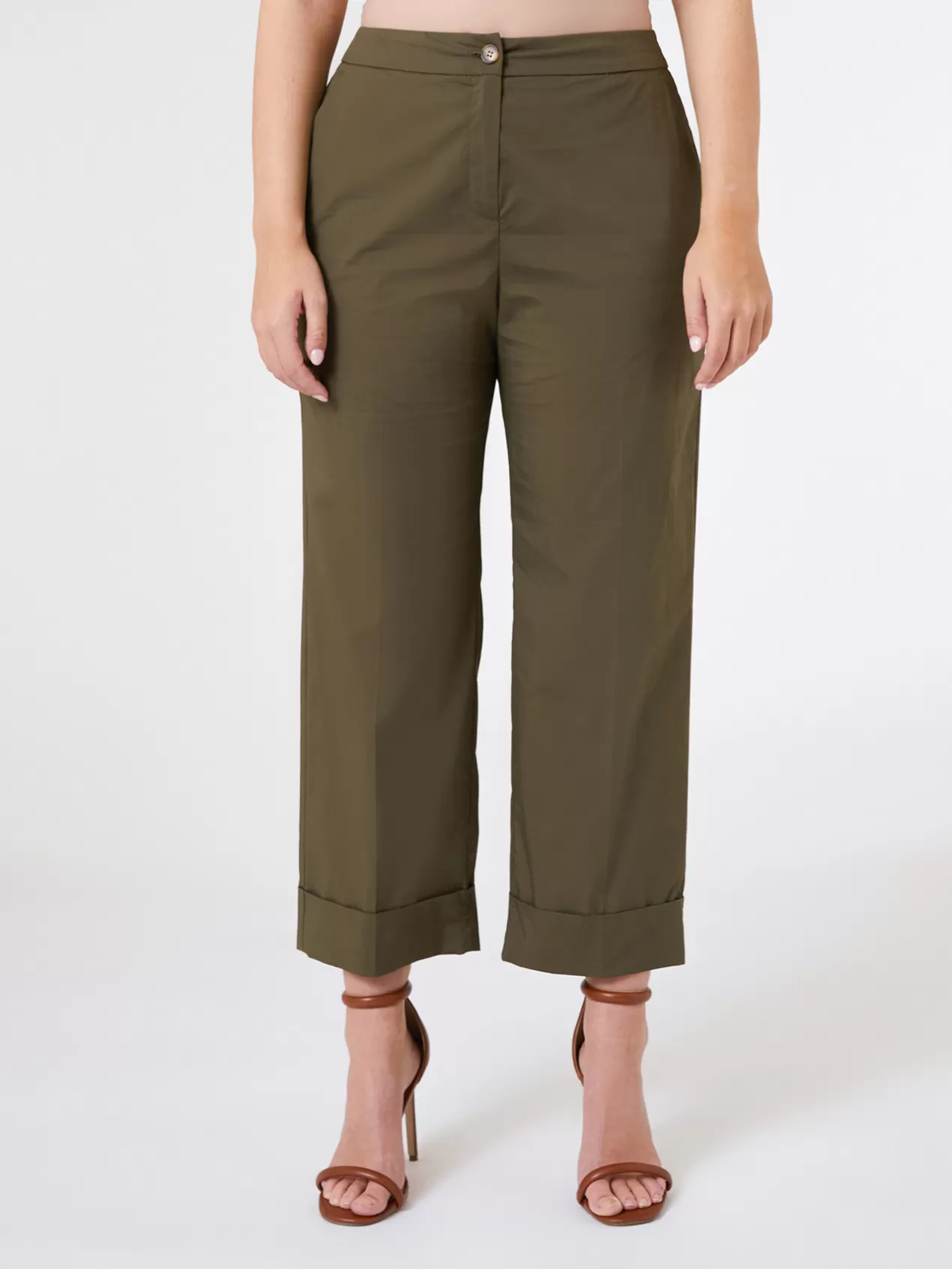 Hot Elena Mirò Pantalon Droit Cropped En Toile Extensible Vert