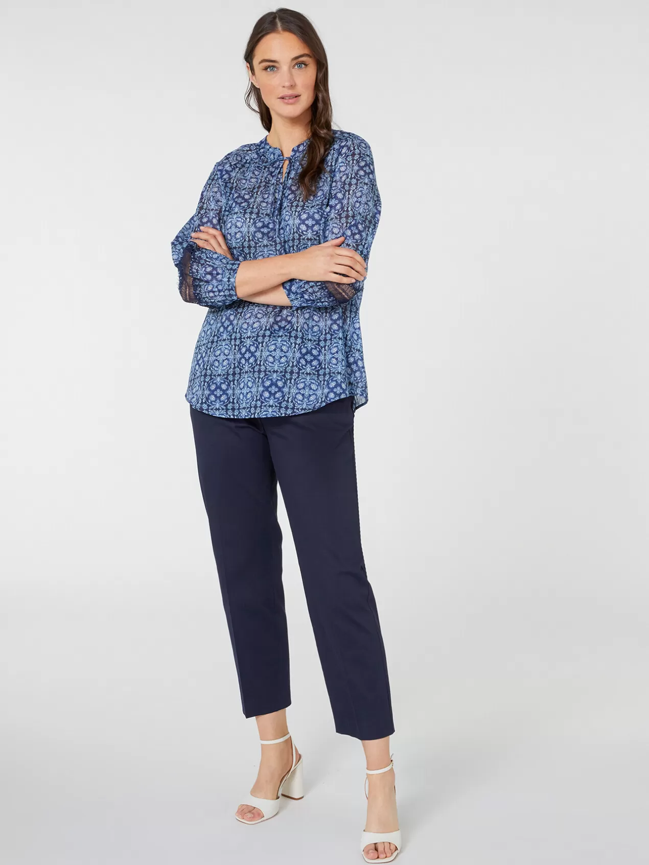 Flash Sale Elena Mirò Pantalon En Gabardine Stretch Bleu