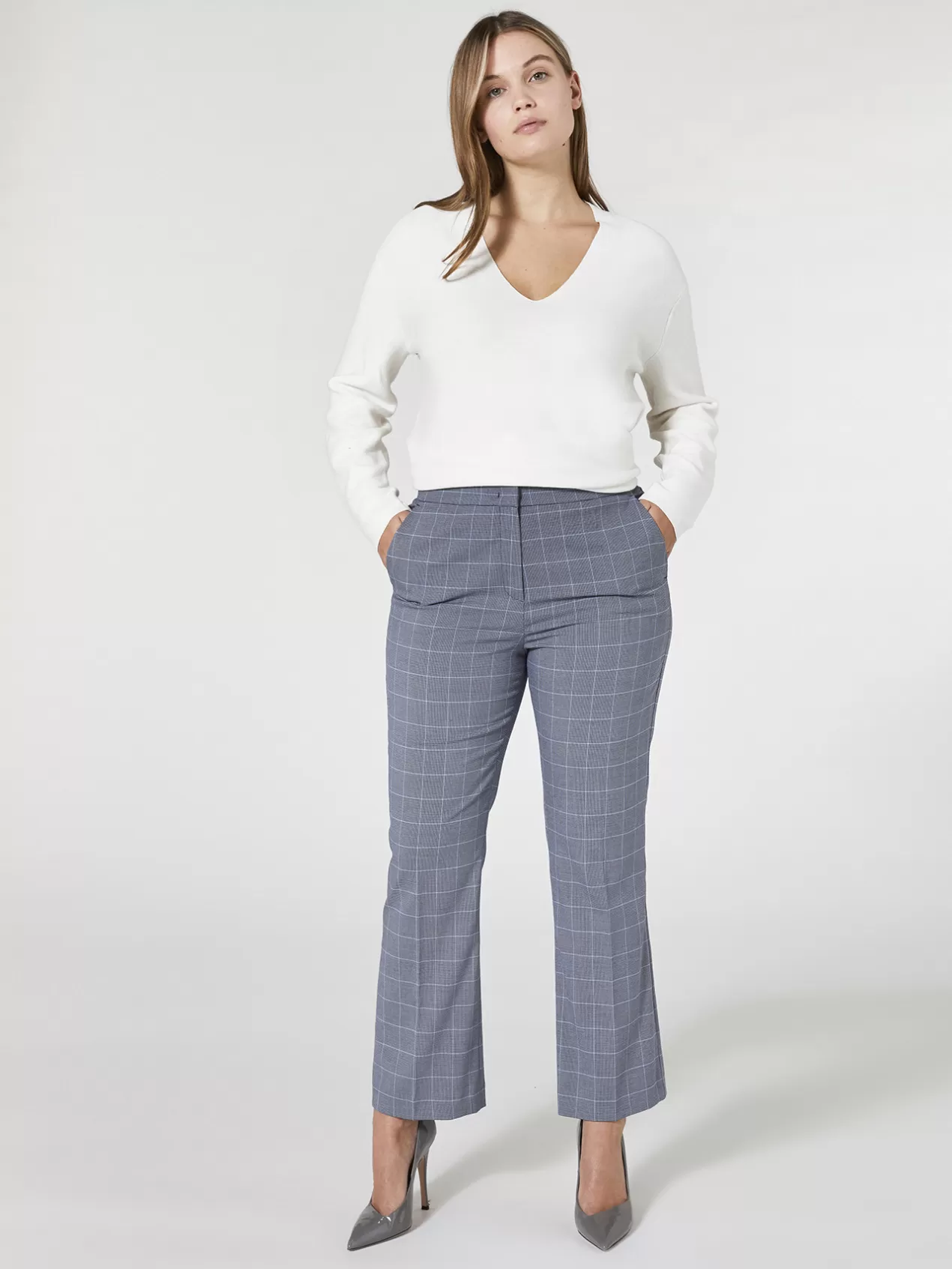 Flash Sale Elena Mirò Pantalon Kick Flare Prince De Galles Gris Fonce