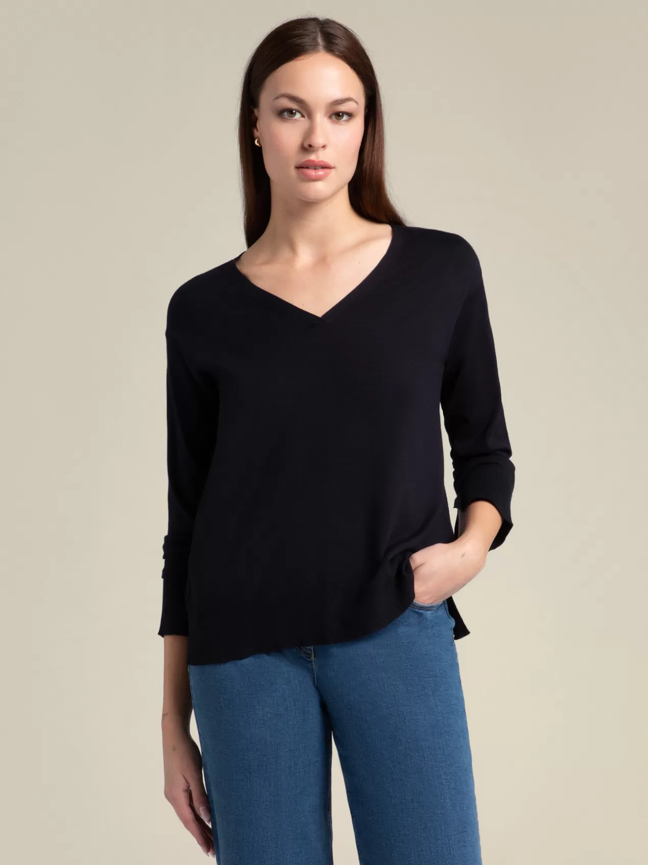 Clearance Elena Mirò Pull En Viscose Agreable A Porter Ecovero™ Modele Basic Bleu