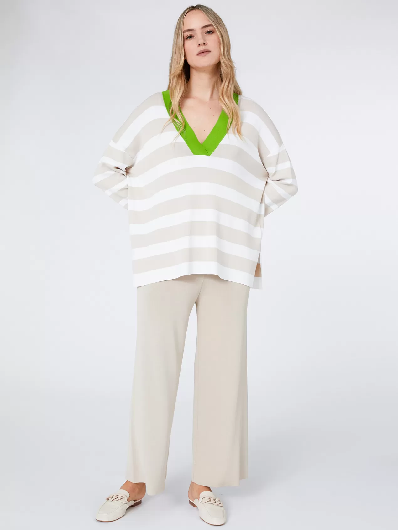 Clearance Elena Mirò Pull Raye Avec Bordure Coloree Beige