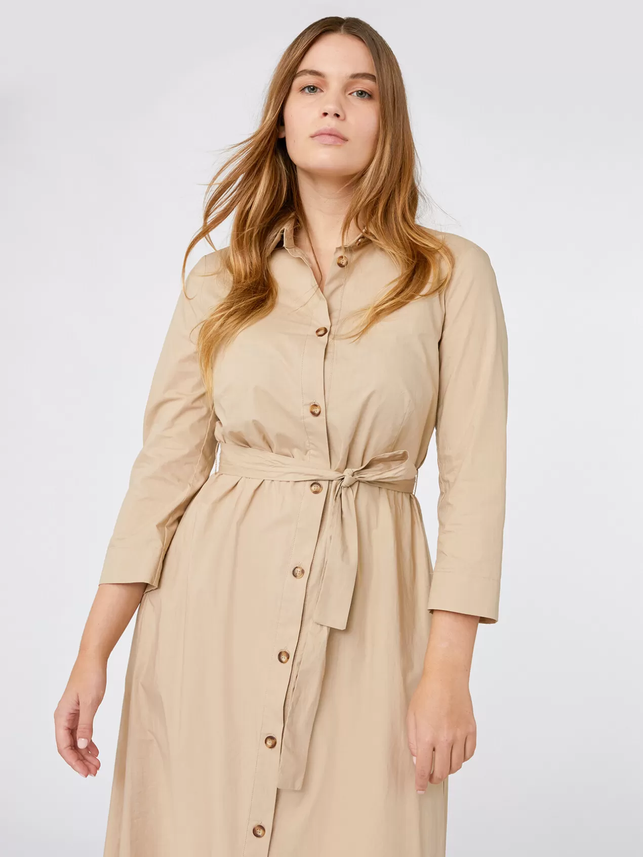 Clearance Elena Mirò Robe Chemisier En Toile De Coton Beige