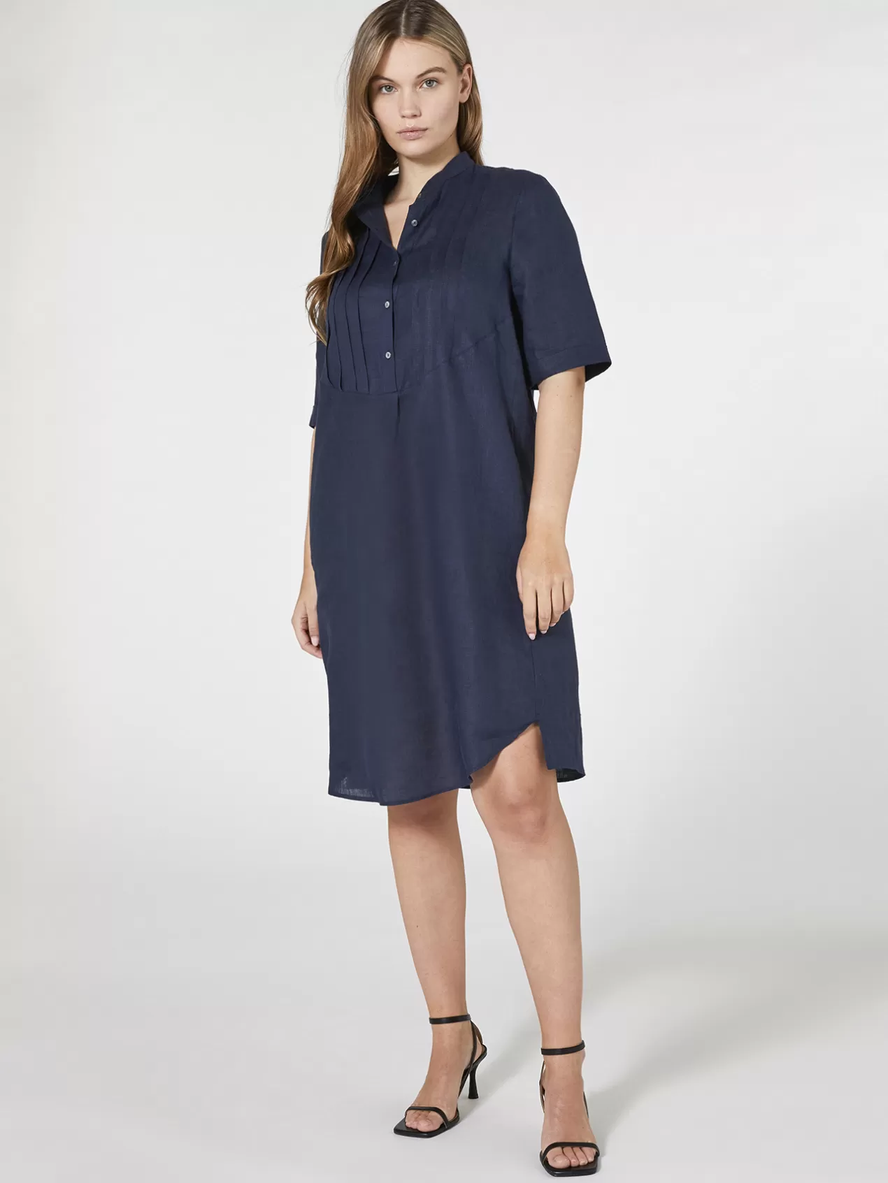 Shop Elena Mirò Robe En Lin Avec Plis Bleu