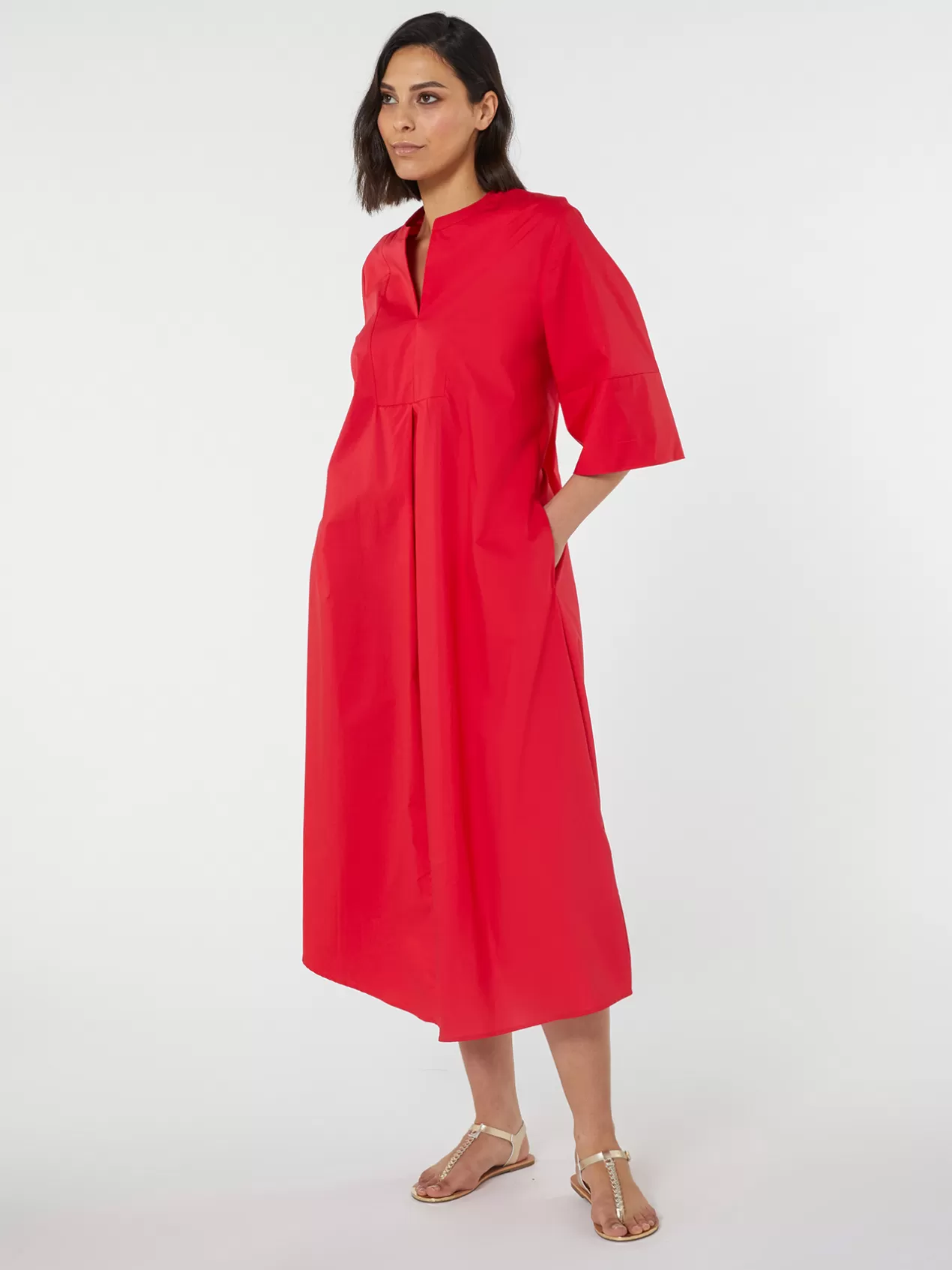 Hot Elena Mirò Robe Longue En Coton Rouge