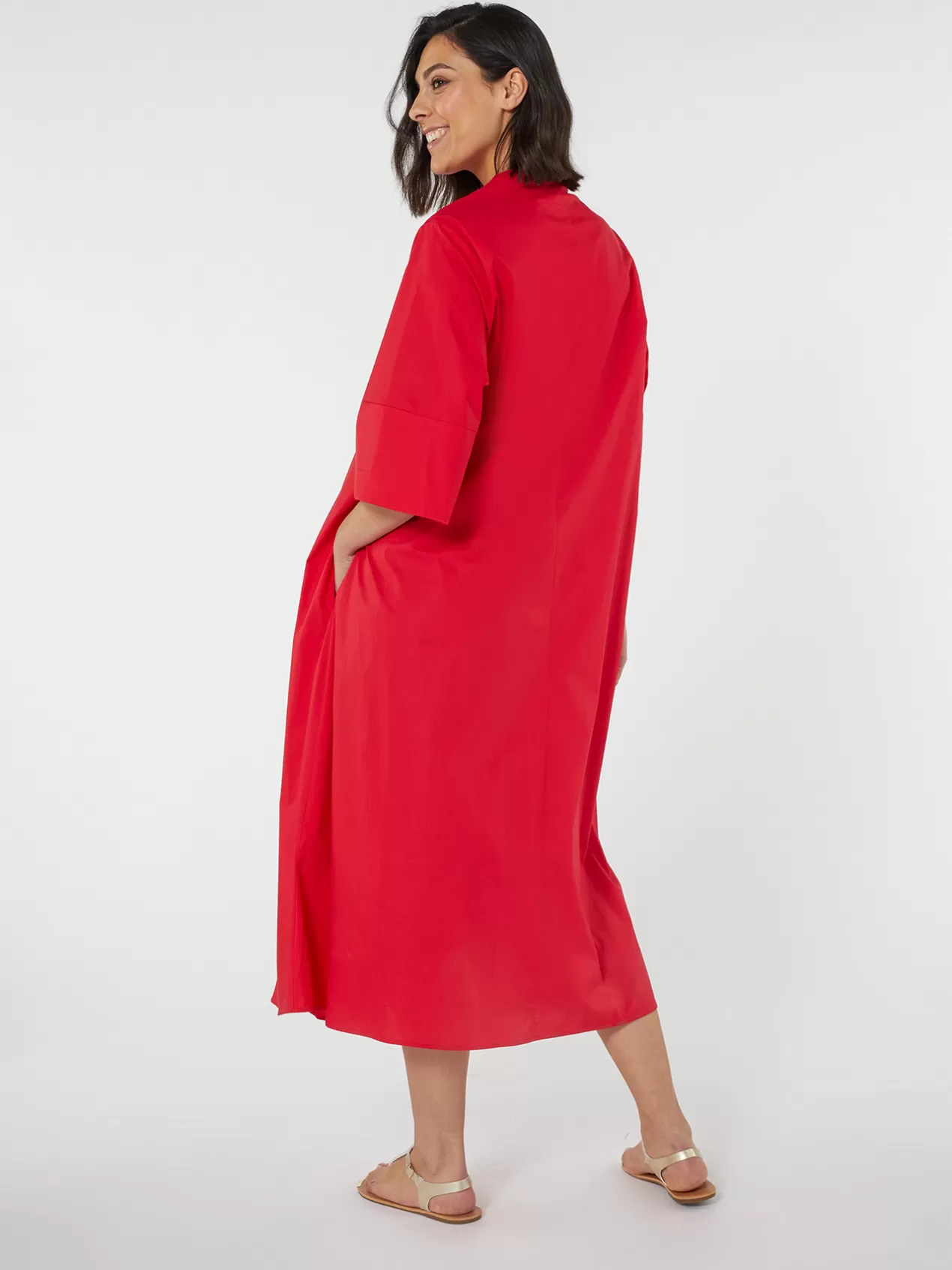 Hot Elena Mirò Robe Longue En Coton Rouge