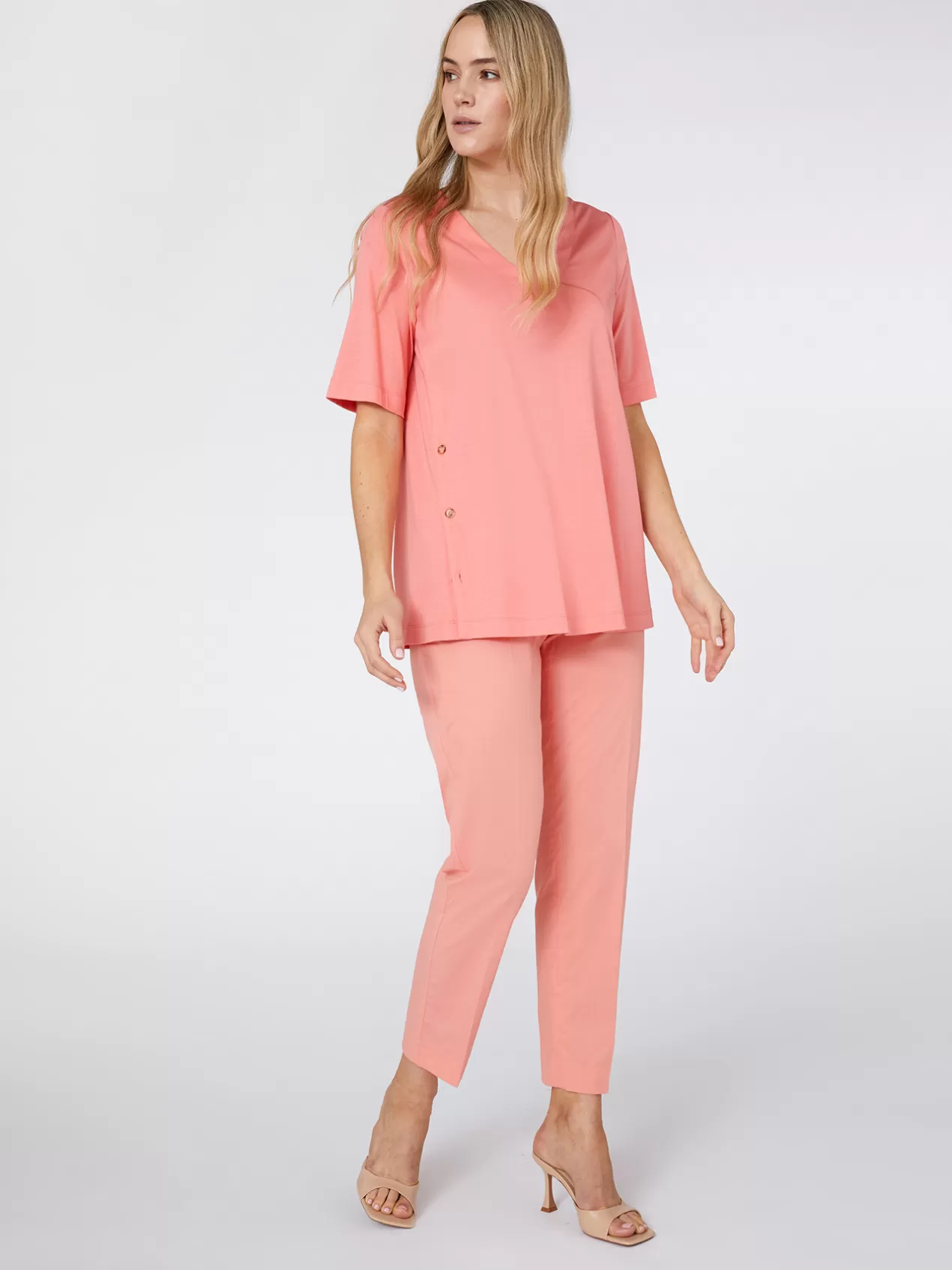 Outlet Elena Mirò T-Shirt Col En V Avec Bord Dans Le Bas Rose