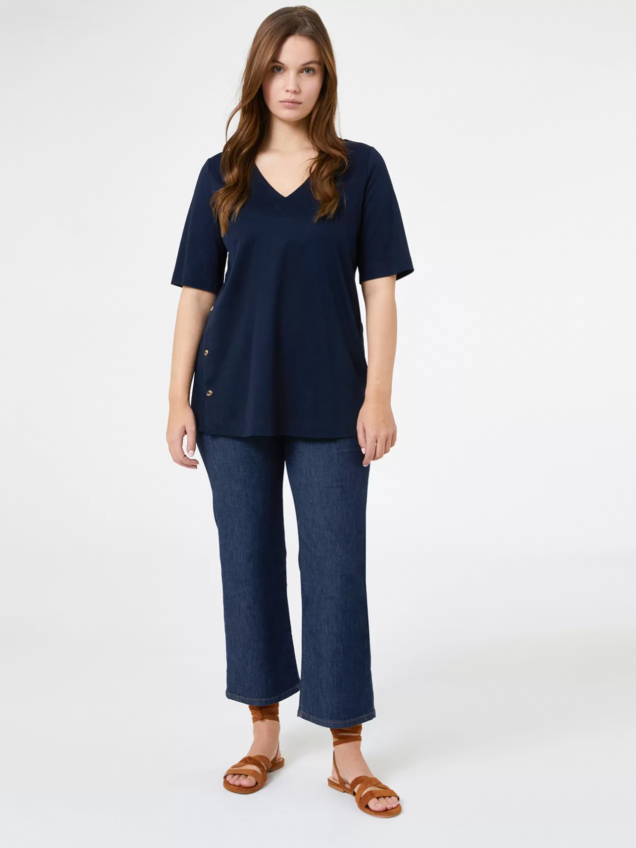 Store Elena Mirò T-Shirt Col En V Avec Bord Dans Le Bas Bleu