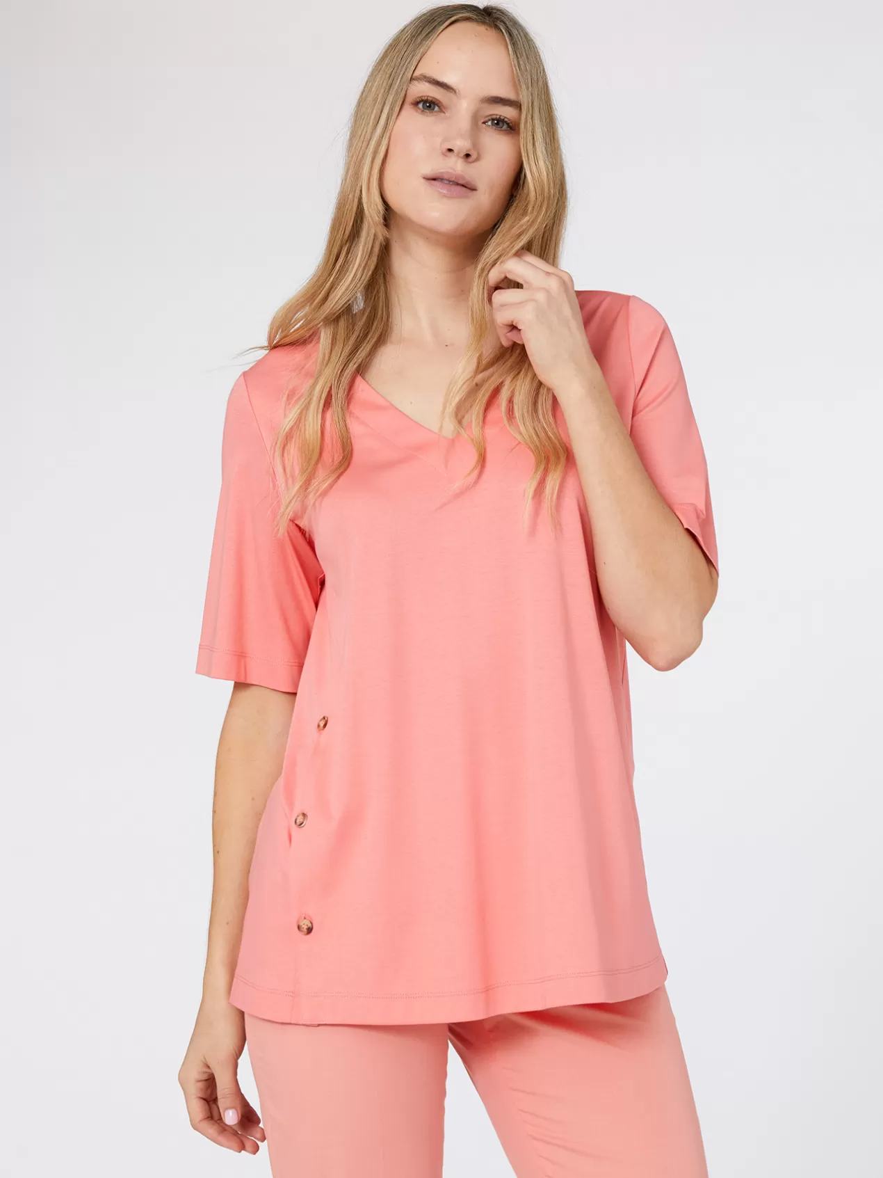 Outlet Elena Mirò T-Shirt Col En V Avec Bord Dans Le Bas Rose