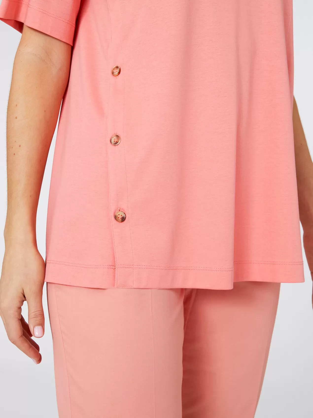Outlet Elena Mirò T-Shirt Col En V Avec Bord Dans Le Bas Rose