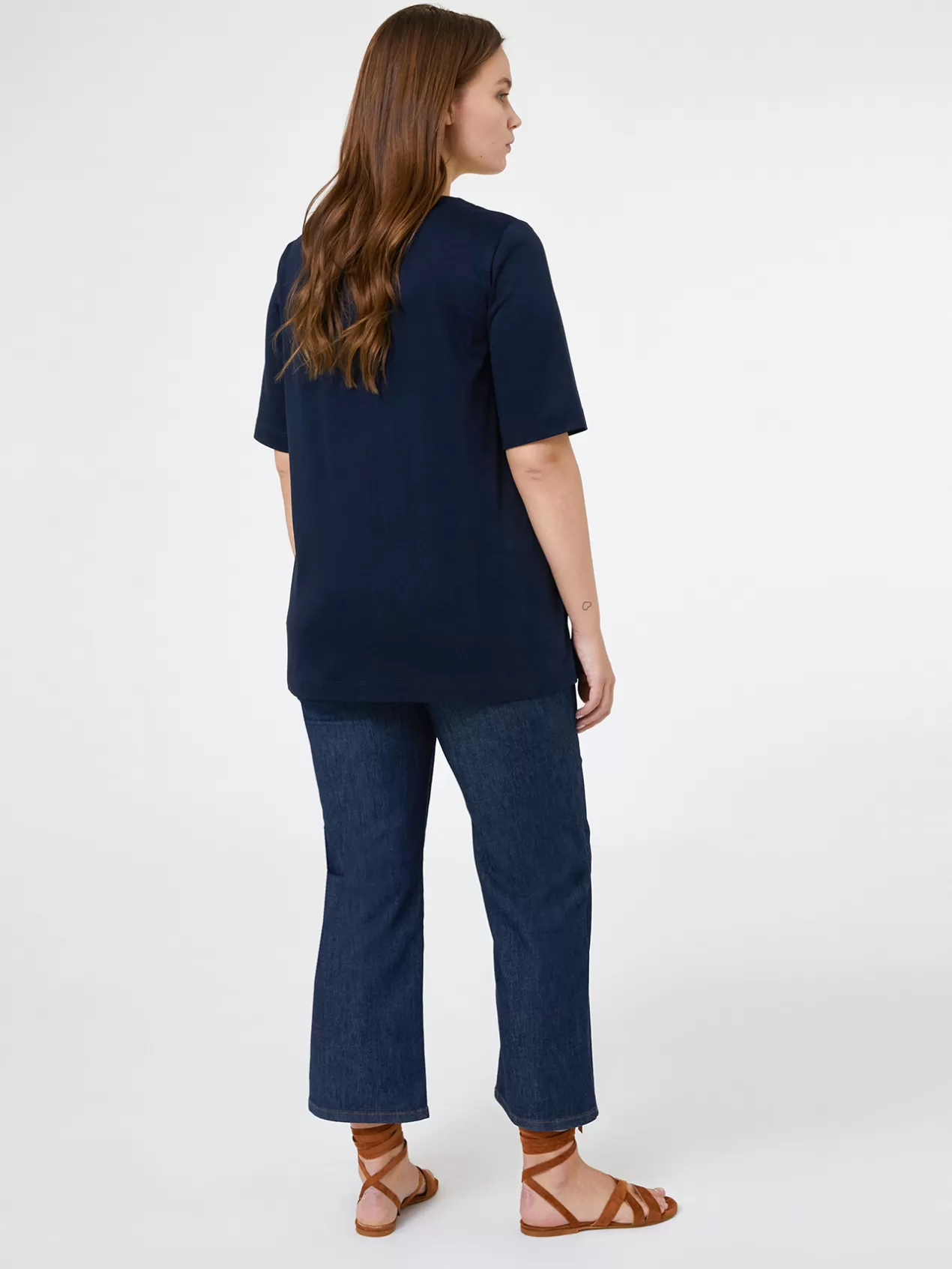 Store Elena Mirò T-Shirt Col En V Avec Bord Dans Le Bas Bleu