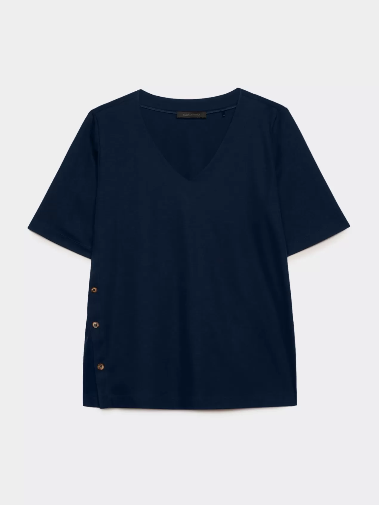 Store Elena Mirò T-Shirt Col En V Avec Bord Dans Le Bas Bleu